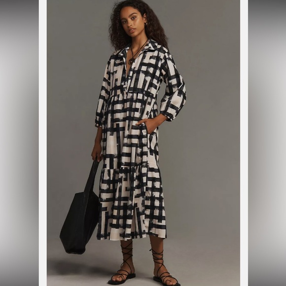 Anthropologie The Bettina Tiered Shirt Dress by Maeve Large Carbon NWT - Picture 1 of 6